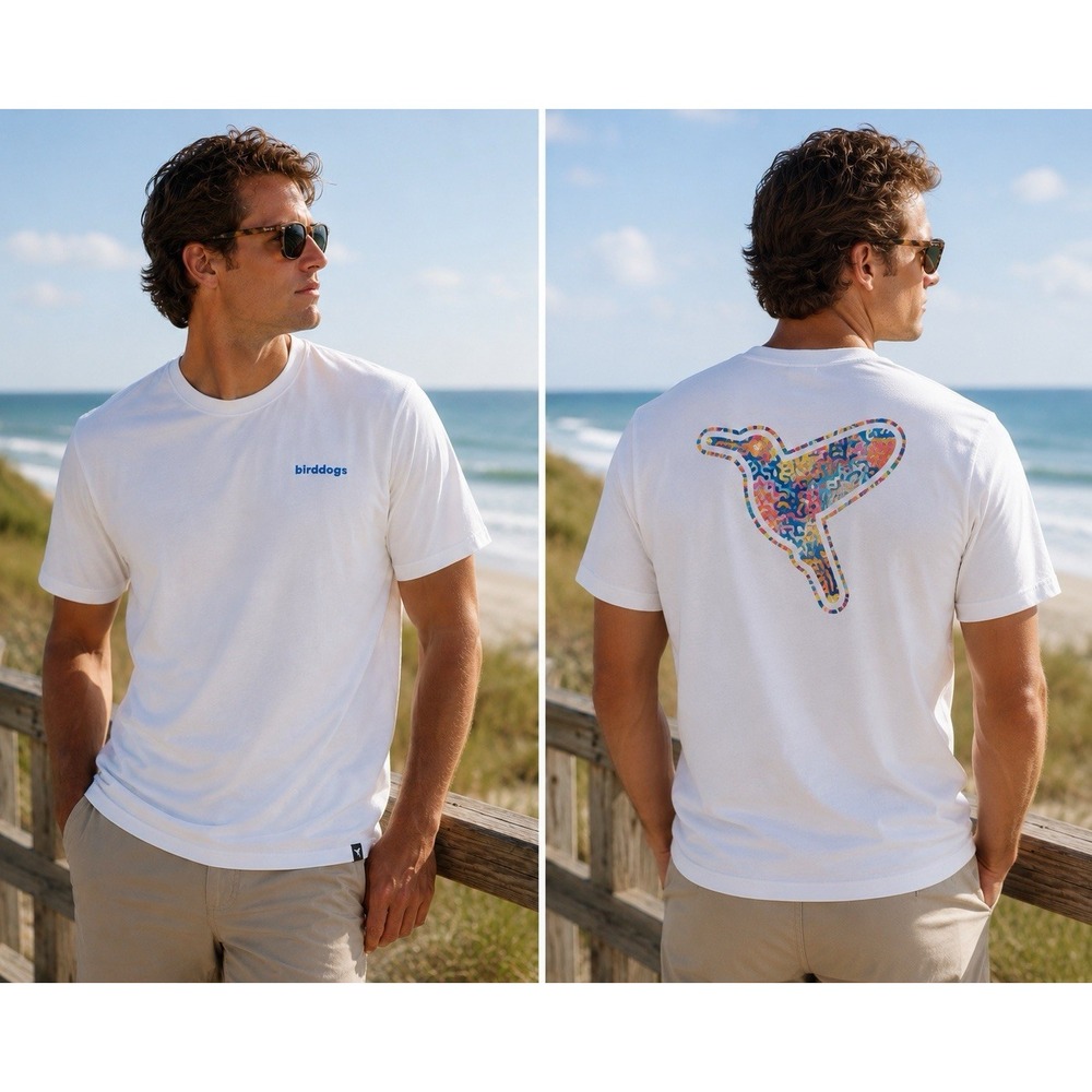 Birddogs Men T Shirt L White Stretch Golf, Casual Preppy Soft
